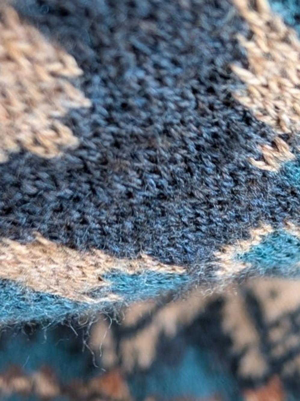 Peruvian Connection Teal and Rust Patterned V-Neck Sweater - Picture 2 of 7